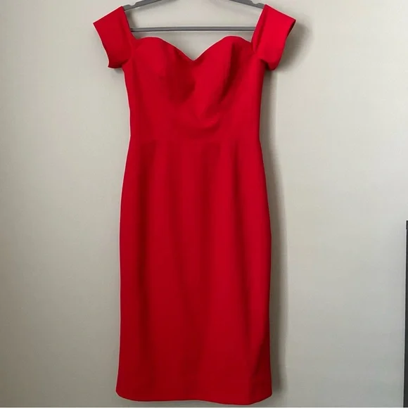 DRESS THE POPULATION Off Shoulder Cocktail Dress Red Size M - Picture 12 of 13